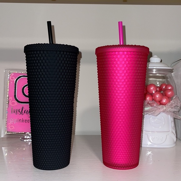 NEW STARBUCKS PINK STUDDED TUMBLER & BLACK STUDDED TUMBLER 24 OZ VENTI - Picture 2 of 6